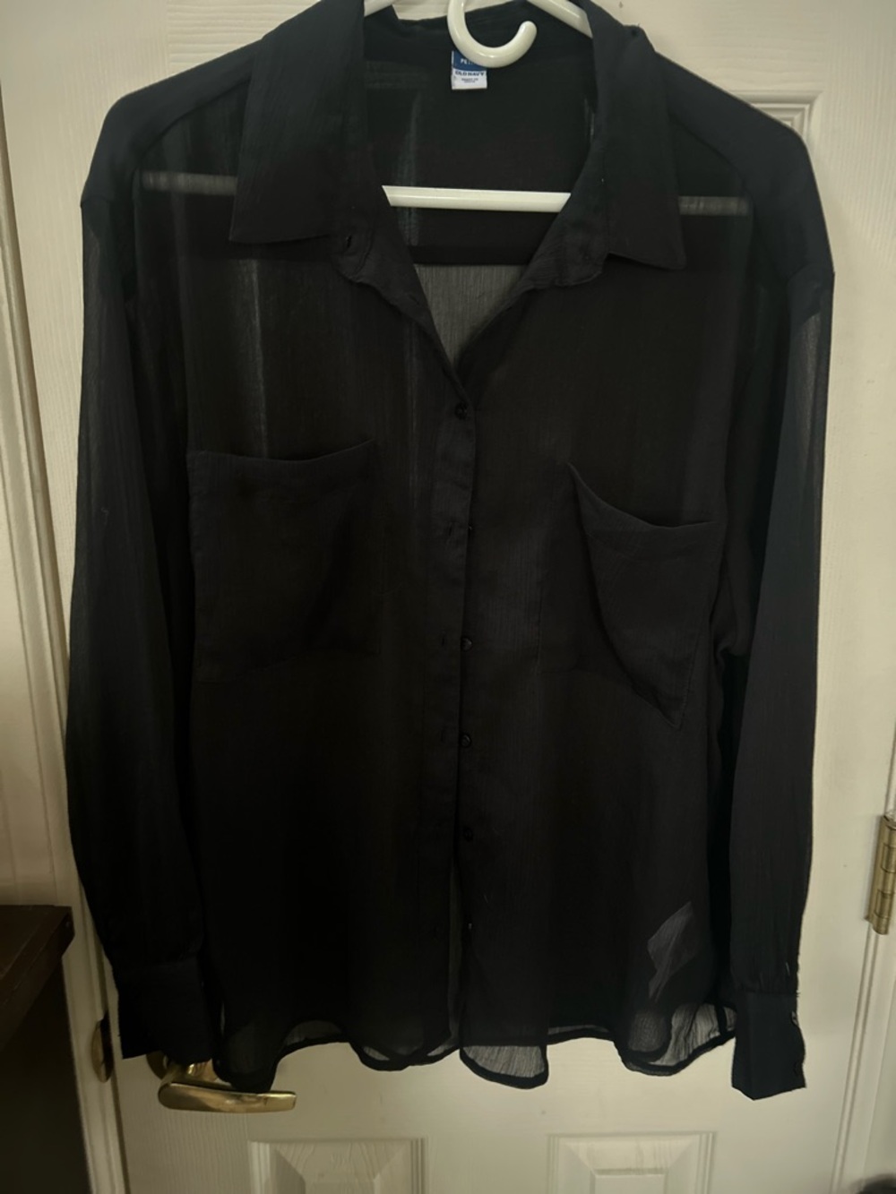 Old Navy Black Sheer Button-Down ladies blouse size XL.